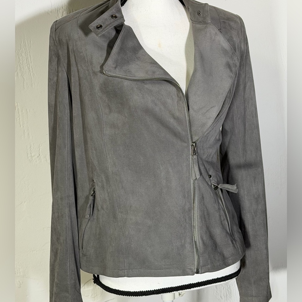 Adrienne Vittadini Charcoal plush Faux Suede Moto Jacket